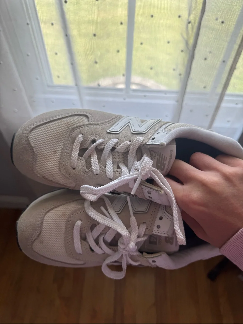 New Balance Womens Beige and White Lace-Up Sneakers